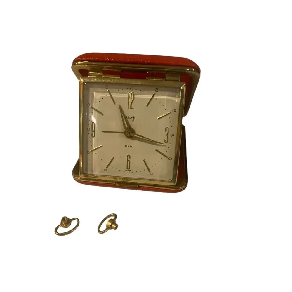 Vintage Bradley Red Folding Travel Winding Alarm Clock MCM Salvage